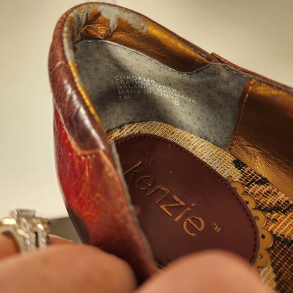 KENZIE Rust Red Copper Leather Metallic Mary Jane Heel Grannycore Women 7M FLAW - Picture 3 of 12